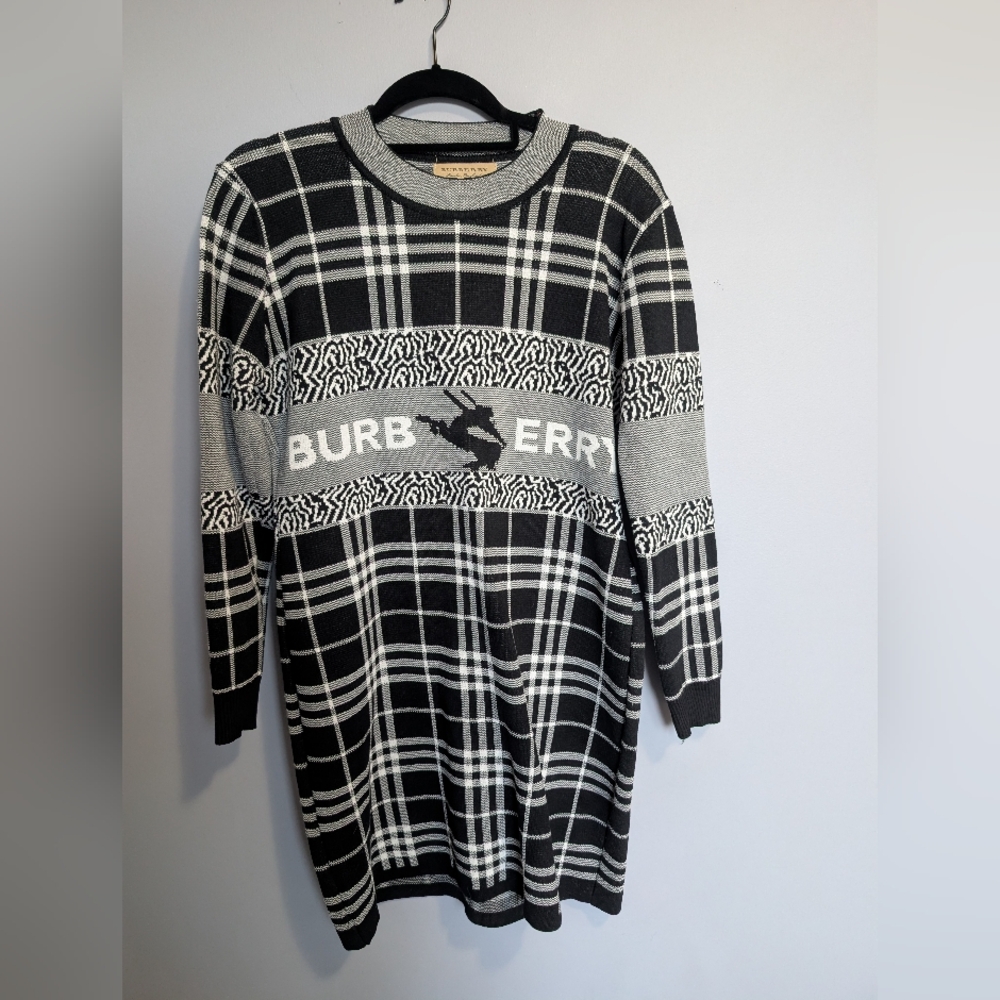 Burberry Black and White Plaid Sweater Dress